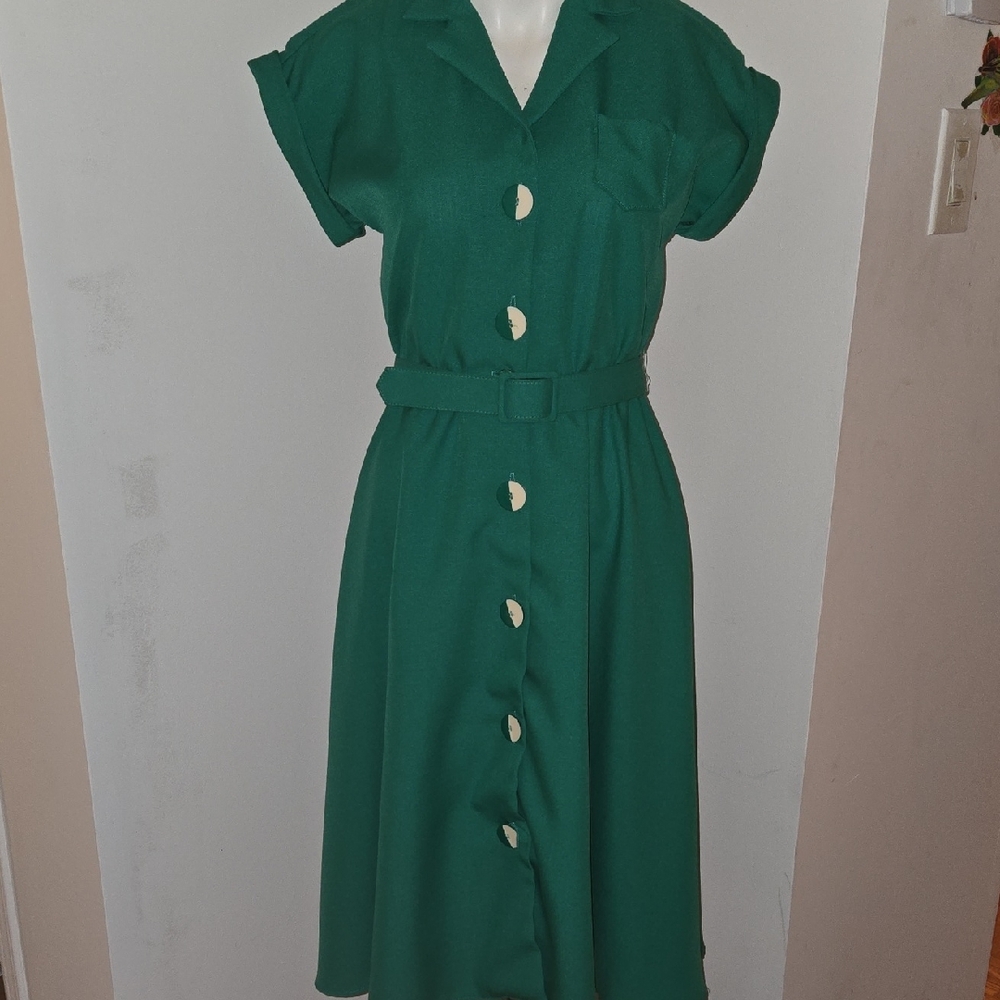 Vintage Green Button-Up Dress